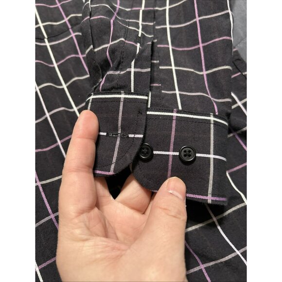 Valentino Men's Casual Black Purple And White Checker Button Down Shirt Size L - Picture 4 of 8